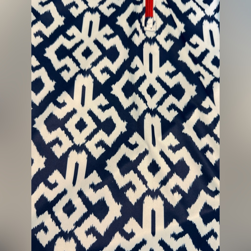 Bermuda Sands Quarter Zip Pullover Blue White Print Athletic Golf Top Medium - Picture 5 of 9